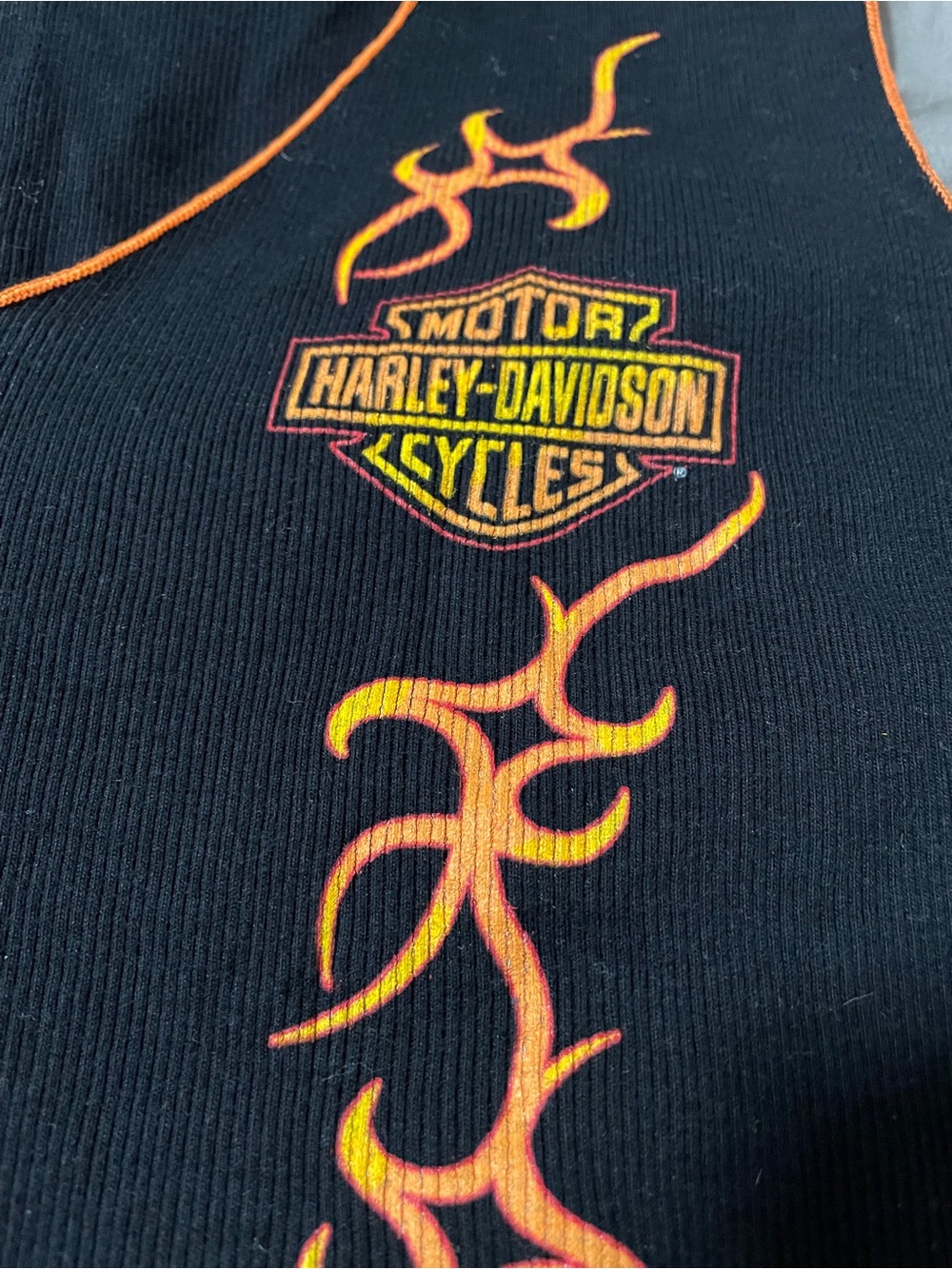 Harley-Davidson Black Tank w/Orange Flame Graphic size Large. St Thomas. Womens - Picture 2 of 6